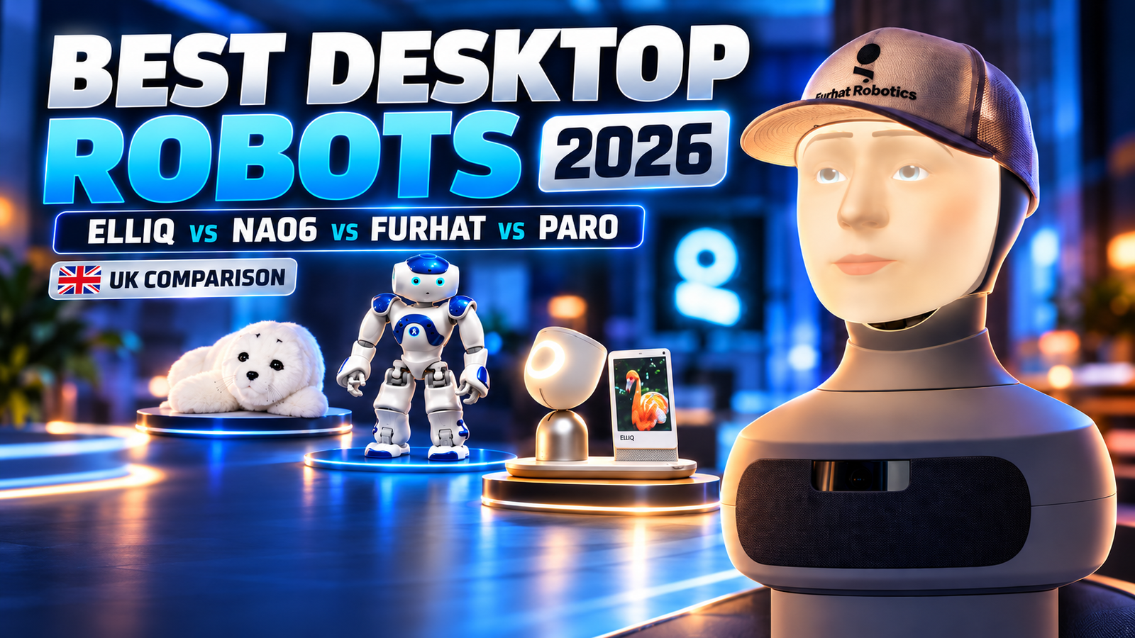 Best Desktop Robots 2026: ElliQ vs NAO6 vs Furhat vs PARO (UK Comparison)